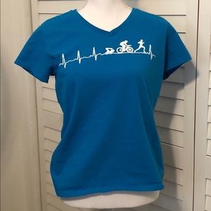 Triathlon T-shirt Blue. 100% cotton pre washed